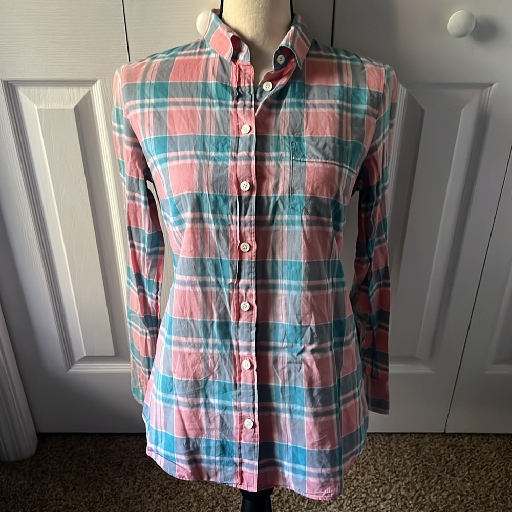 J. Crew Pink and Blue Casual Button Down Shirt Size Small